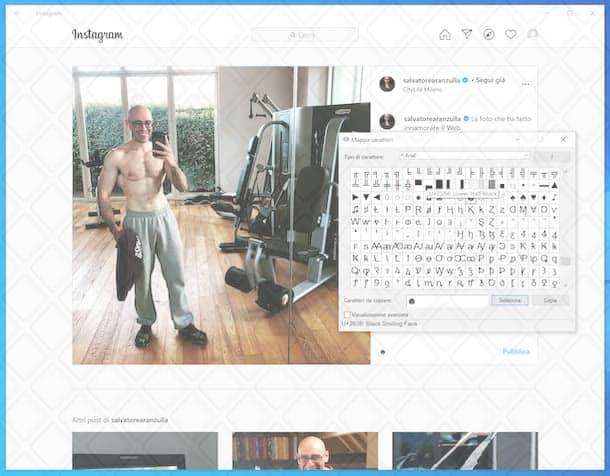 Caratteri speciali Instagram su Windows 10