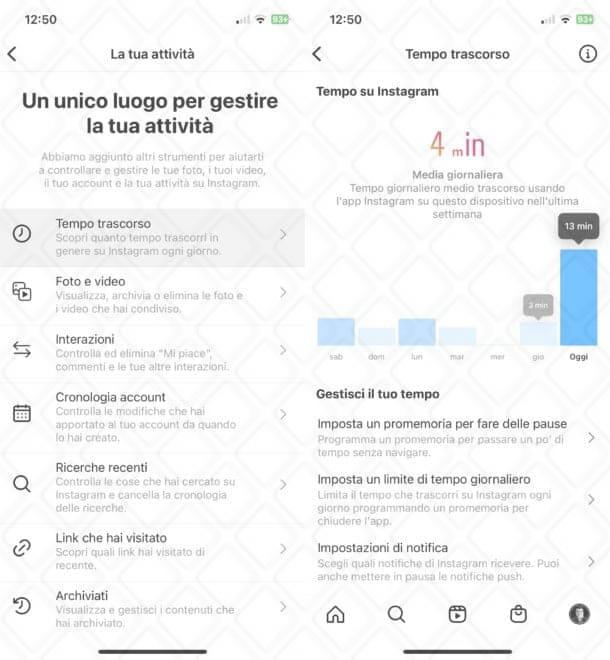 Vedere il tempo trascorso su Instagram