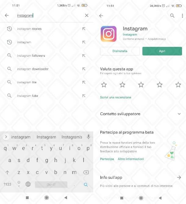 Aggiornamento dell'app Instagram