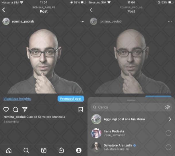 Inserire un nuovo post su Instagram nelle storie