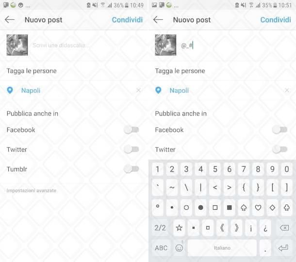 Caratteri speciali Instagram Android