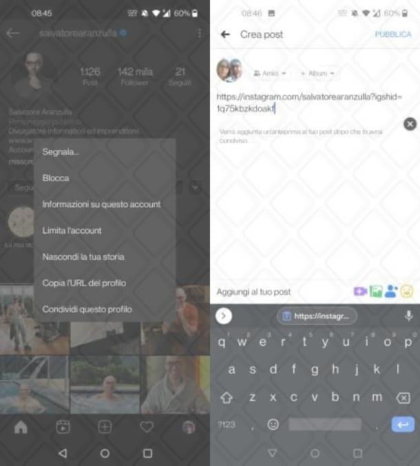 Come condividere un account Instagram su Facebook