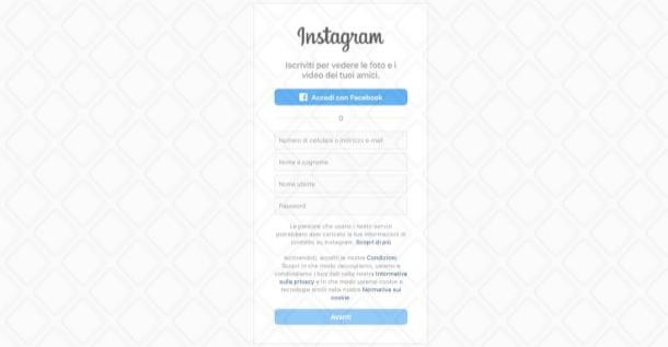 Registrati su Instagram da computer