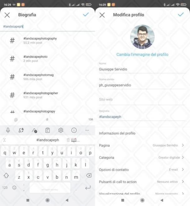 Aggiungere hashtag alla biografia di Instagram