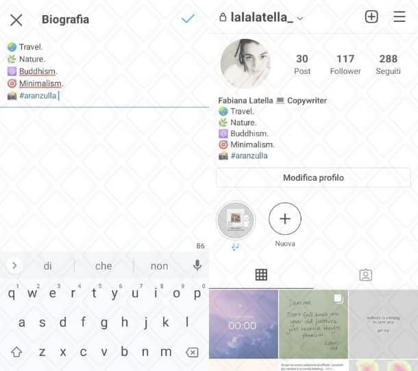 Aggiungere hashtag in bio di Instagram