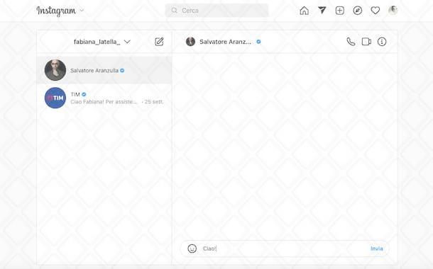 Messaggi su Instagram dal sito Web