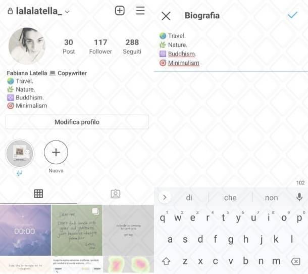 Modificare bio Instagram