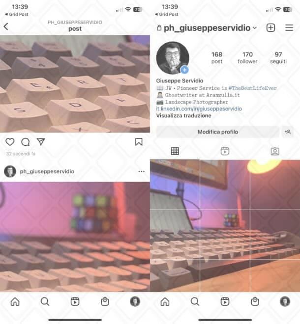 Esempio di puzzle fotografico su Instagram