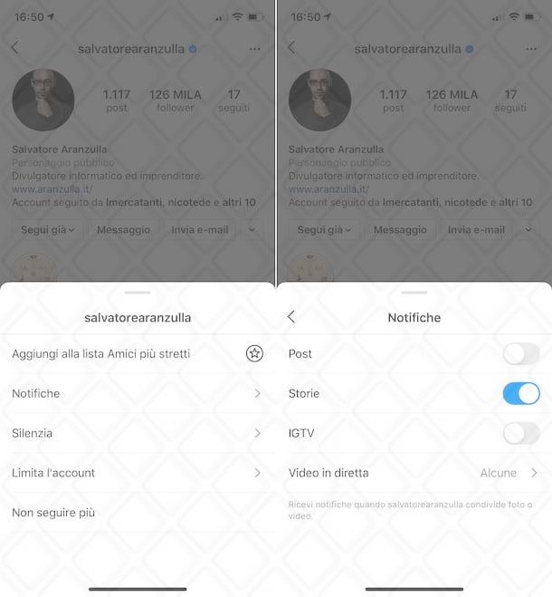 Impostazioni notifiche storie Instagram