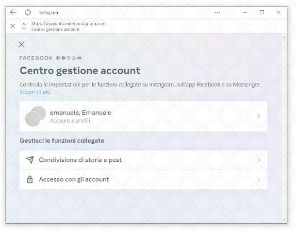 Centro gestione account Facebook computer