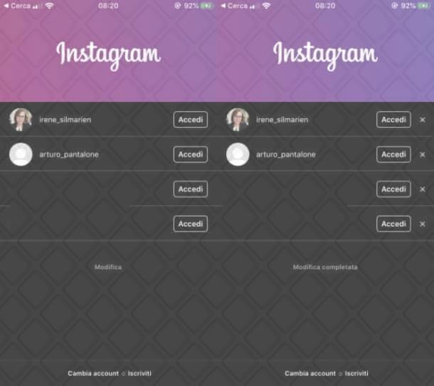 Eliminare i dati di accesso da Instagram