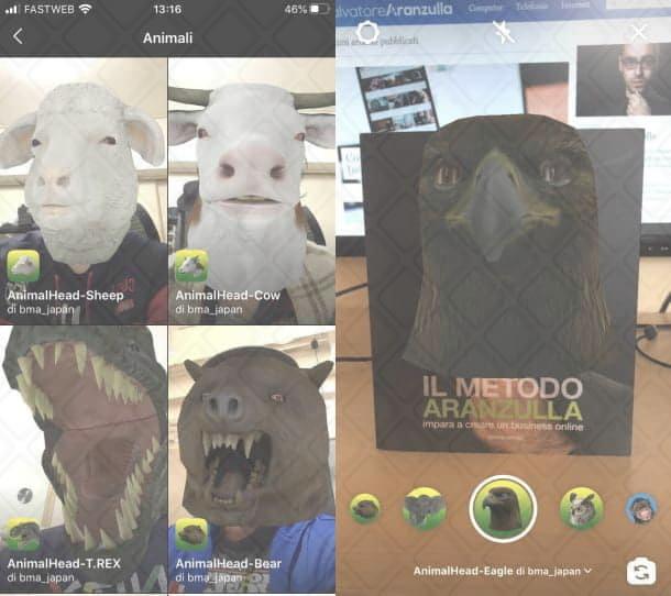 Filtro Instagram con testa di animale