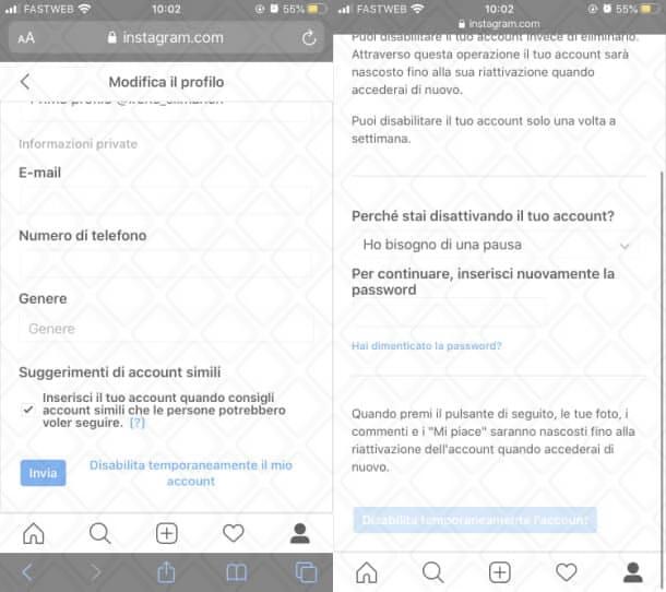 IG disattivazione account