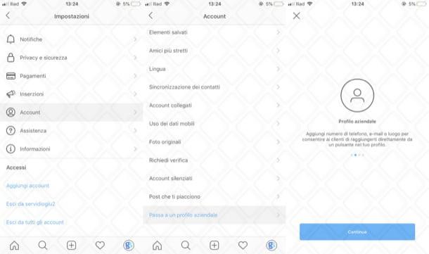 Passaggio a un account aziendale Instagram