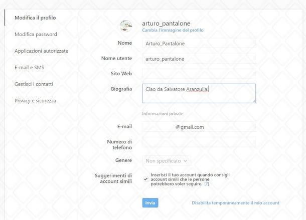 Modifica la tua biografia su Instagram da PC