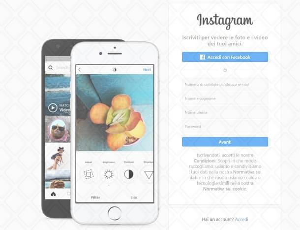 Instagram registrazione Web