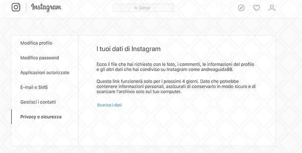 Instagram download dati