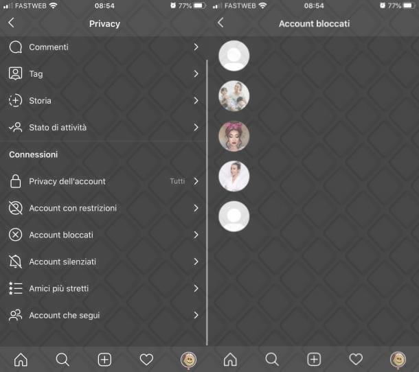 Lista di account bloccati su Instagram
