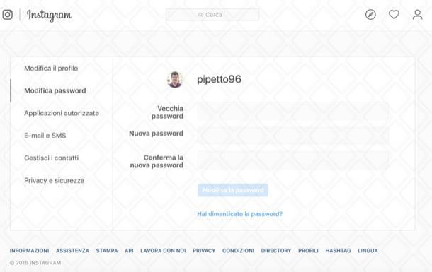 Come cambiare password Instagram da computer