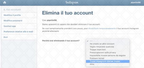 Eliminare account Instagram