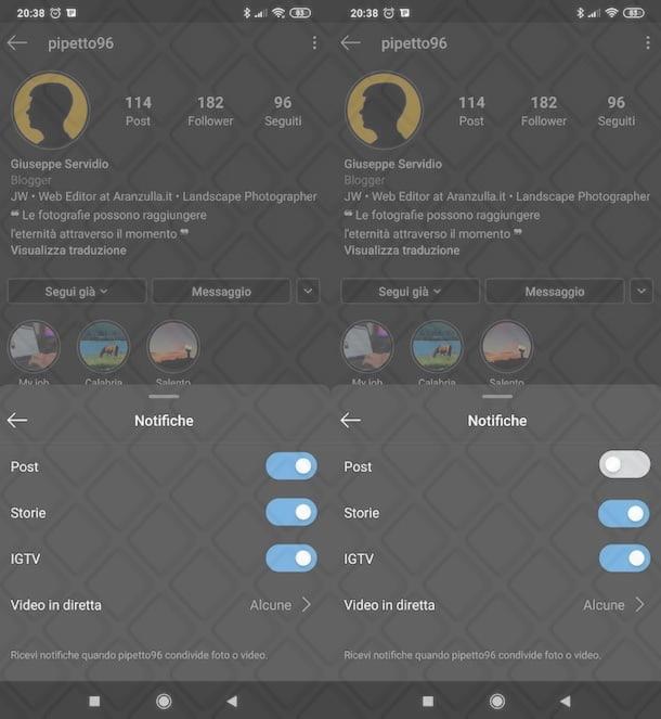 Disattivare notifiche post Instagram