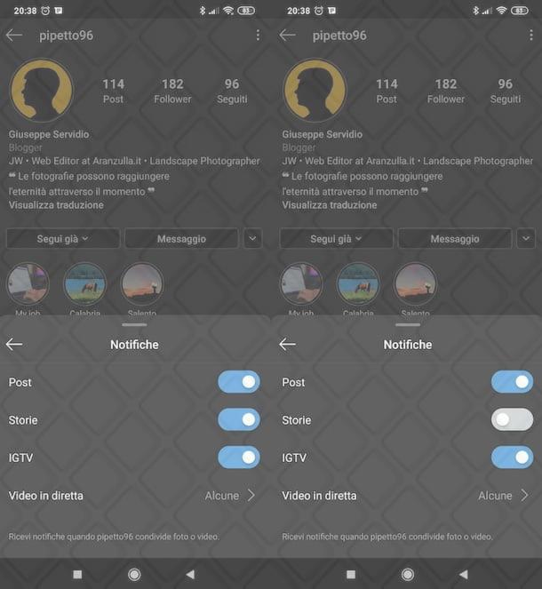 Disattivare notifiche storie Instagram