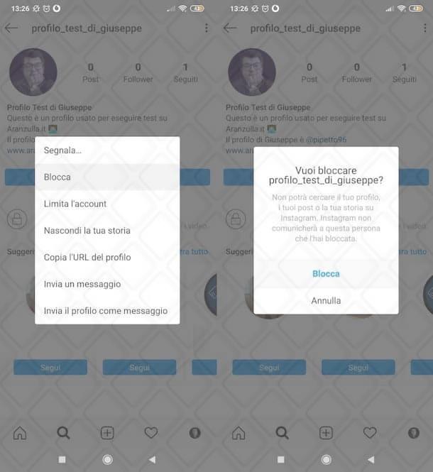 Bloccare una persona su Instagram da Android