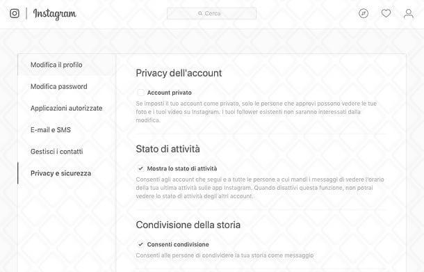 Come impostare il profilo privato su Instagram tramite Web