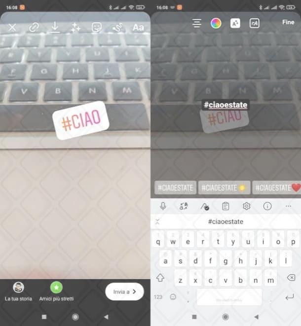 Creare storie Instagram con hashtag