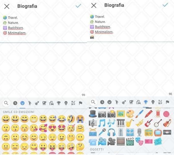 Aggiungere emoji alla bio di Instagram