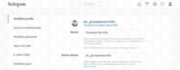 Cambiare nome su Instagram da PC
