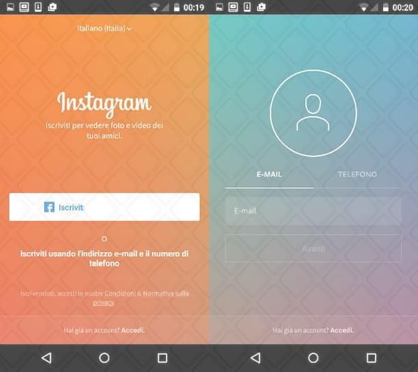 Istruzioni per la registrazione su Instagram