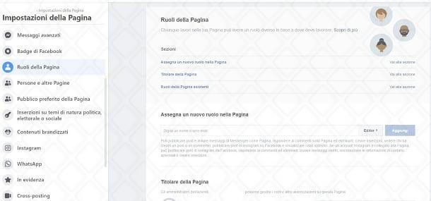 Ruoli della pagina Facebook