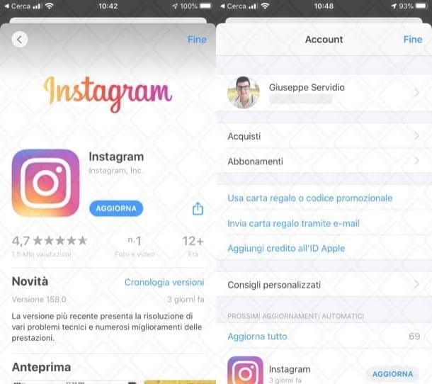 Aggiornare Instagram su iOS