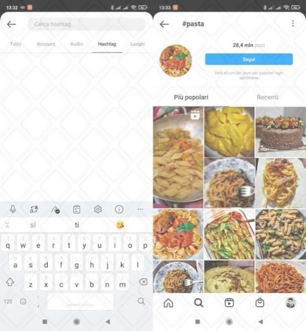 Ricerca di hashtag su Instagram