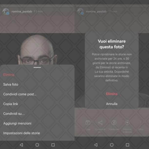 Istruzioni per cancellare una storia su Instagram