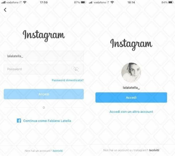 Accesso all'app di Instagram