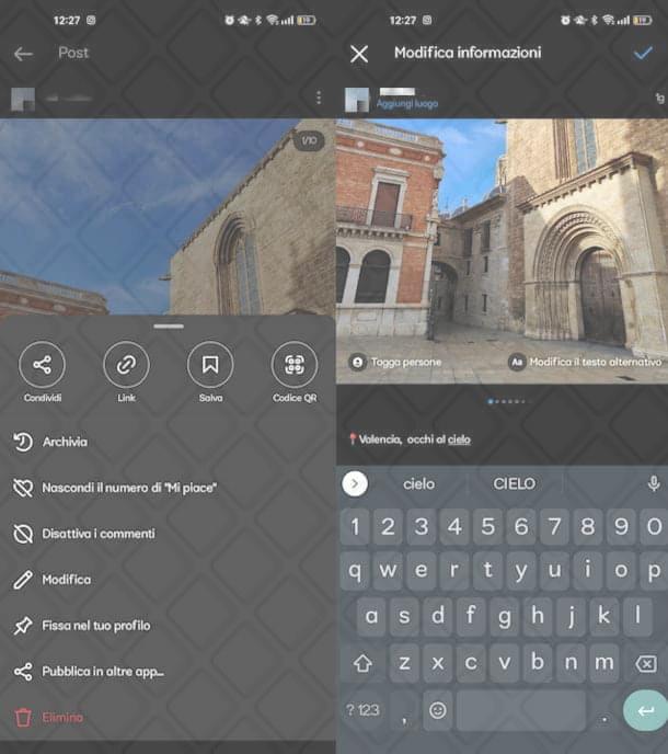 Modificare post su Instagram