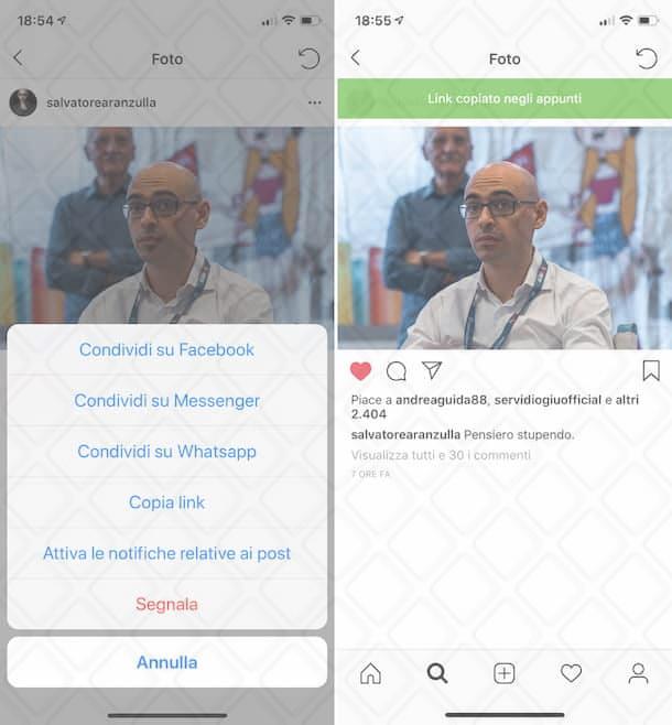 Come copiare il link dei post su Instagram