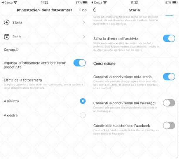 Opzioni condivisione storia Instagram