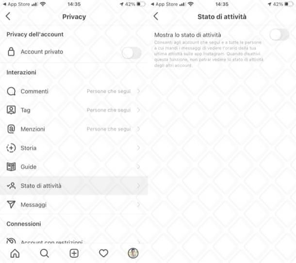 Nascondere online su Instagram da iPhone