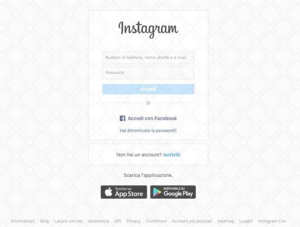 Accesso Instagram da Web