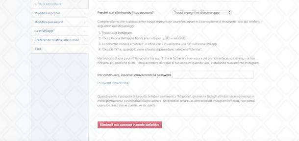 Come eliminare l'account Instagram da PC