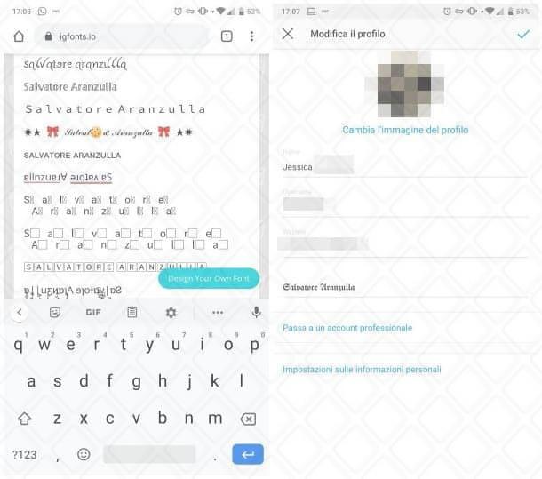 Come cambiare il font su Instagram: bio
