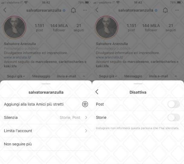 Account silenziato Instagram