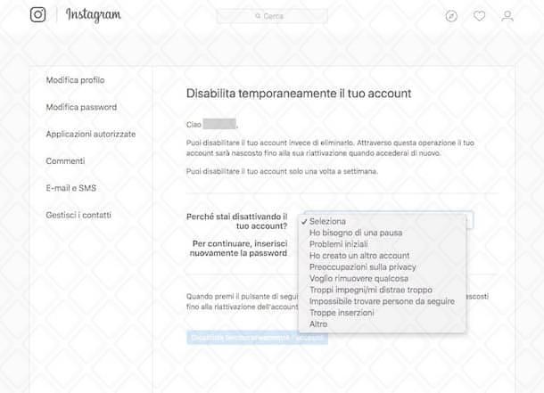 Come disattivare temporaneamente Instagram