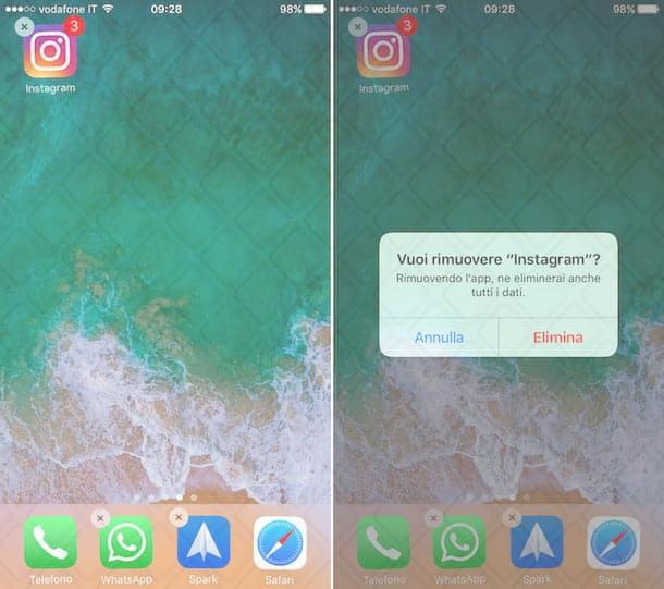 Istruzioni per eliminare Instagram su iOS