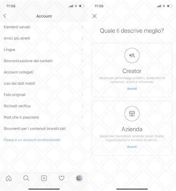 Attivare account professionale su Instagram