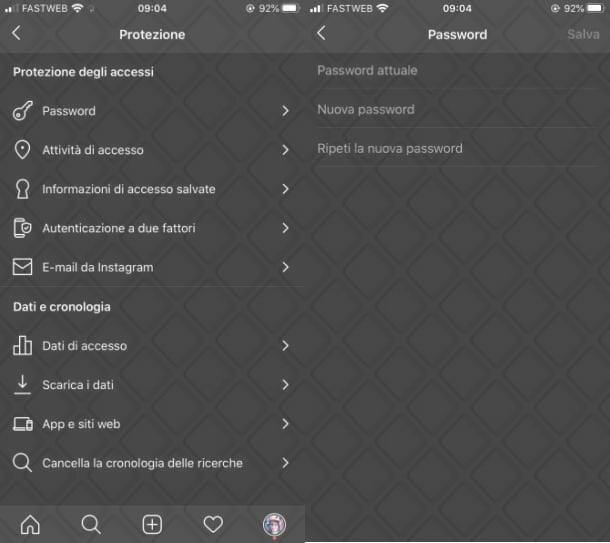 Cambiare la password di Instagram