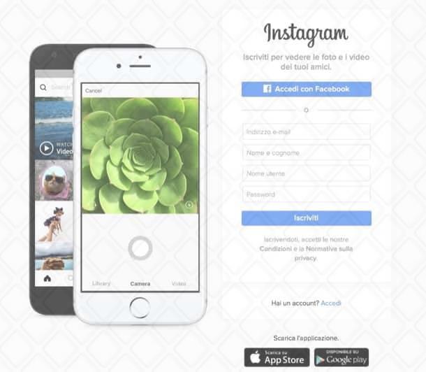 Registrazione a Instagram